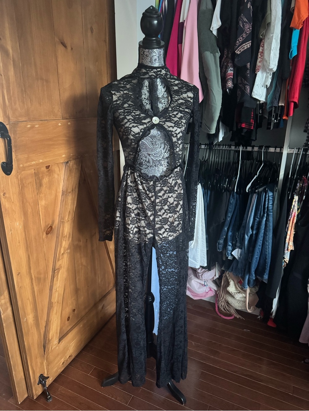 Black Lace Long Sleeve Cutout Maxi Dress